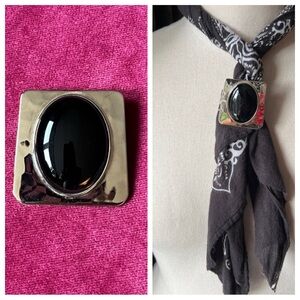 Boho Chunky Silver Jewelry Onyx Brooch Necklace Multi Purpose Like New Condition